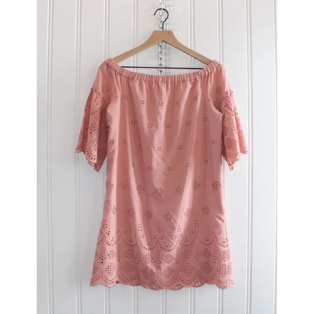 Madewell‎ Dusty Rose Eyelet Off Shoulder Dress Cottagecore Boho Festival Size 2